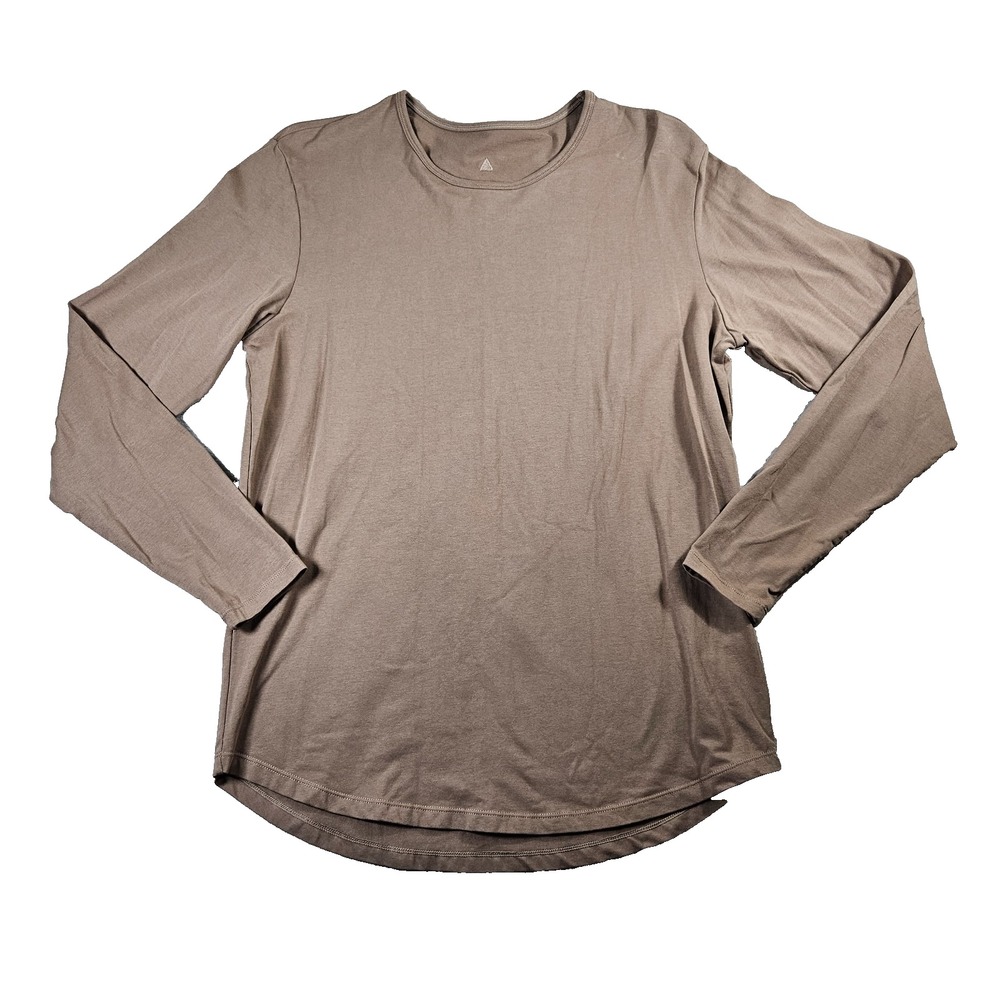 Vitality Mens‎ Curved Hem Long Sleeve Shirt Athleisure Stretchy Taupe Brown Sz M